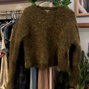 Cos Crew Neck Fuzzy Green Slightly Cropped Sweater